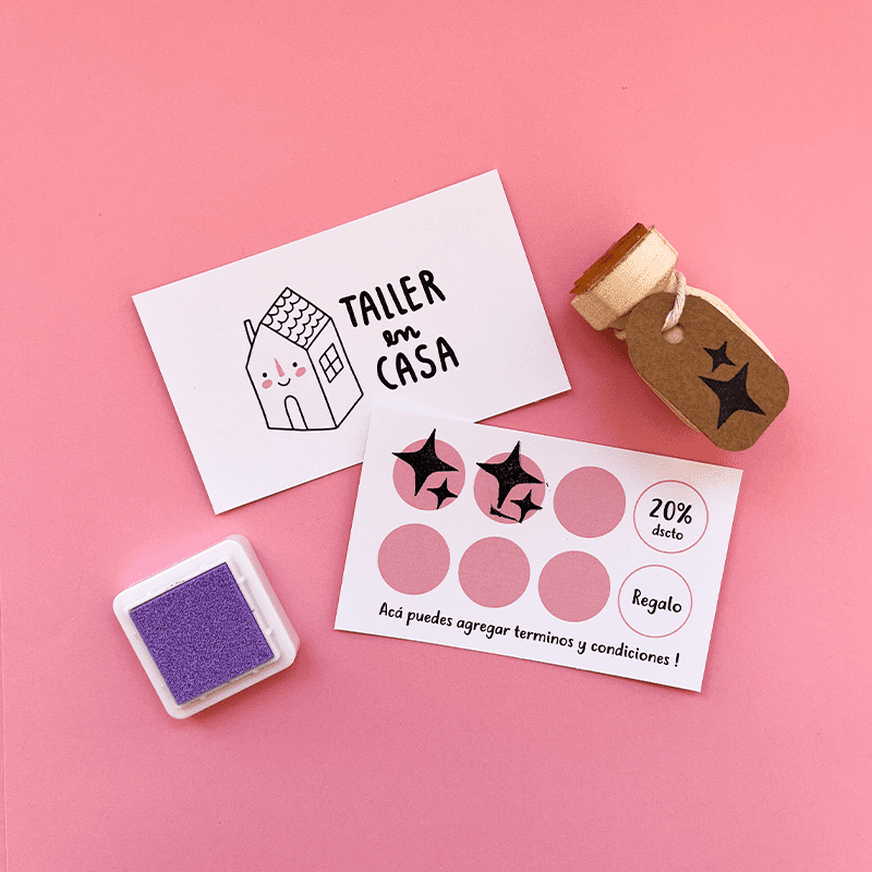 Kit Fidelización· 50 tarjetas + timbre + mini tinta